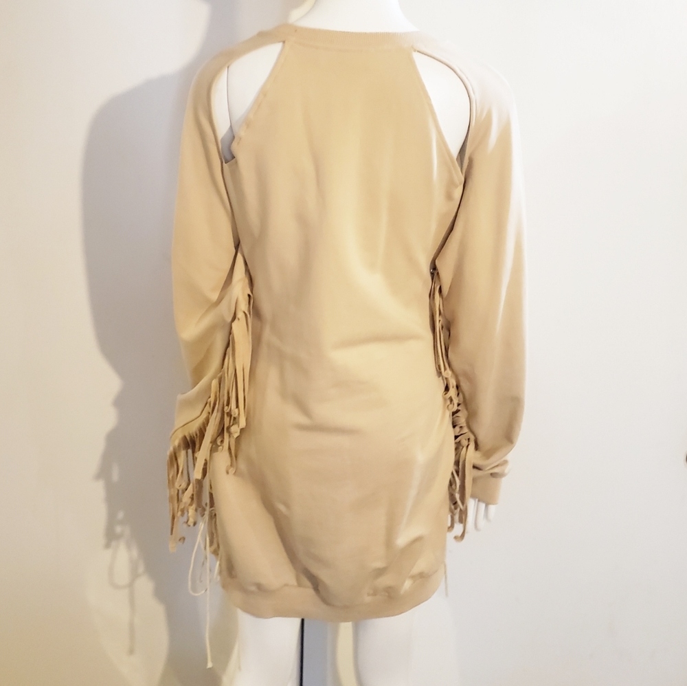 Sweatshirt Mini Dress w/ Fringe   Size XL - Picture 4 of 6